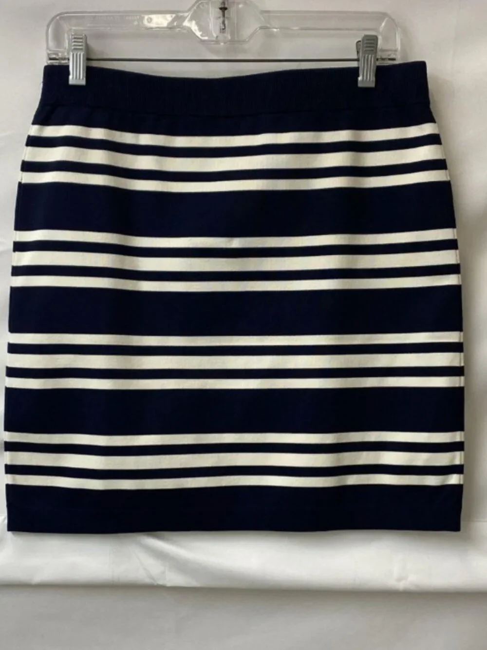 ⚓ Tory Burch Black White Striped Resort Knit Pencil Sweater Skirt Nautical Large